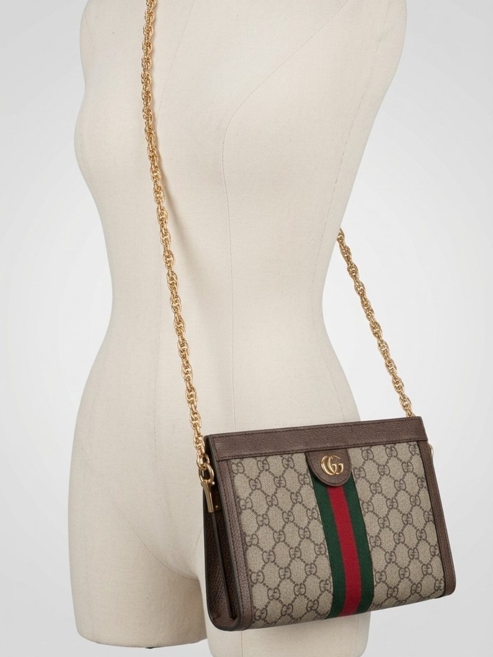 Gucci GG Supreme Brown Canvas Shoulder Bag with Web Stripe